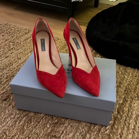 Prada Shoes Prada Shoes Red Suede Scalloped 375 Poshmark